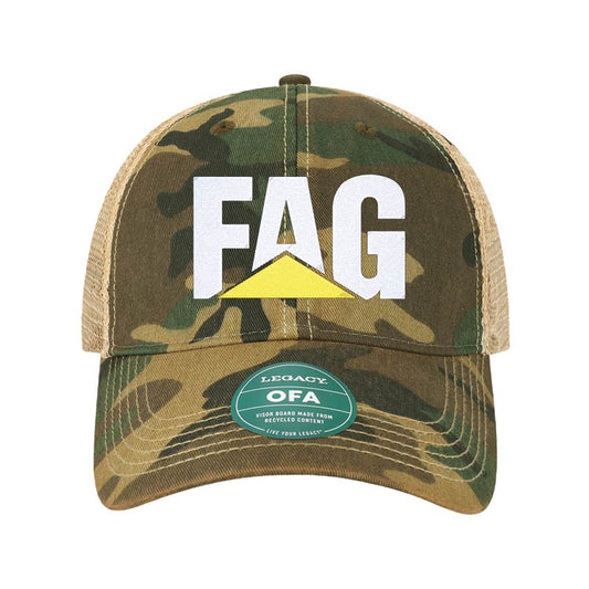 Legacy Army Camo Mesh Back Unstructured Cap Embroidered Fag Yellow Triangle Logo
