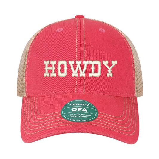 HOWDY-Dark Pink-Khaki-Soft Mesh Back-Snapback-Dad Hat-Unstructured-Cowboy Font