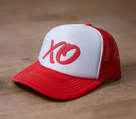 3D Puff FOAM ROPE Hat Valentines Day XO Red Pink White Mesh Back Trucker Hat