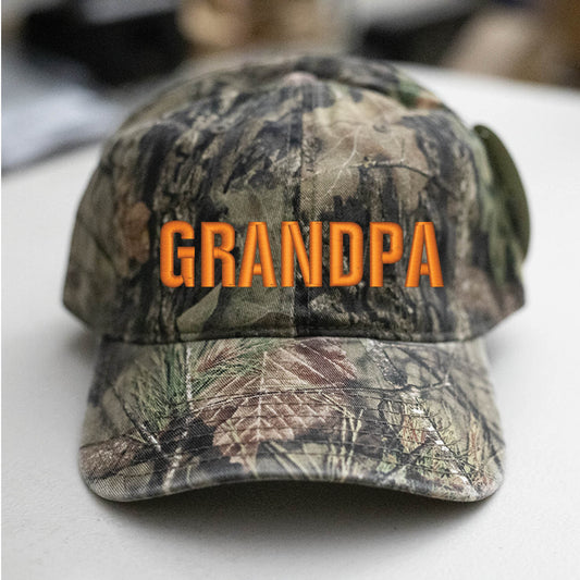 Mossy Oak Camo Hat Embroidered GRANDPA in Hunter Orange Thread