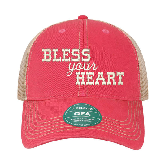 BLESS YOUR HEART-Dark Pink-Khaki-Soft Mesh Back-Snapback-Dad Hat-Unstructured-Cowboy Font (Copy)