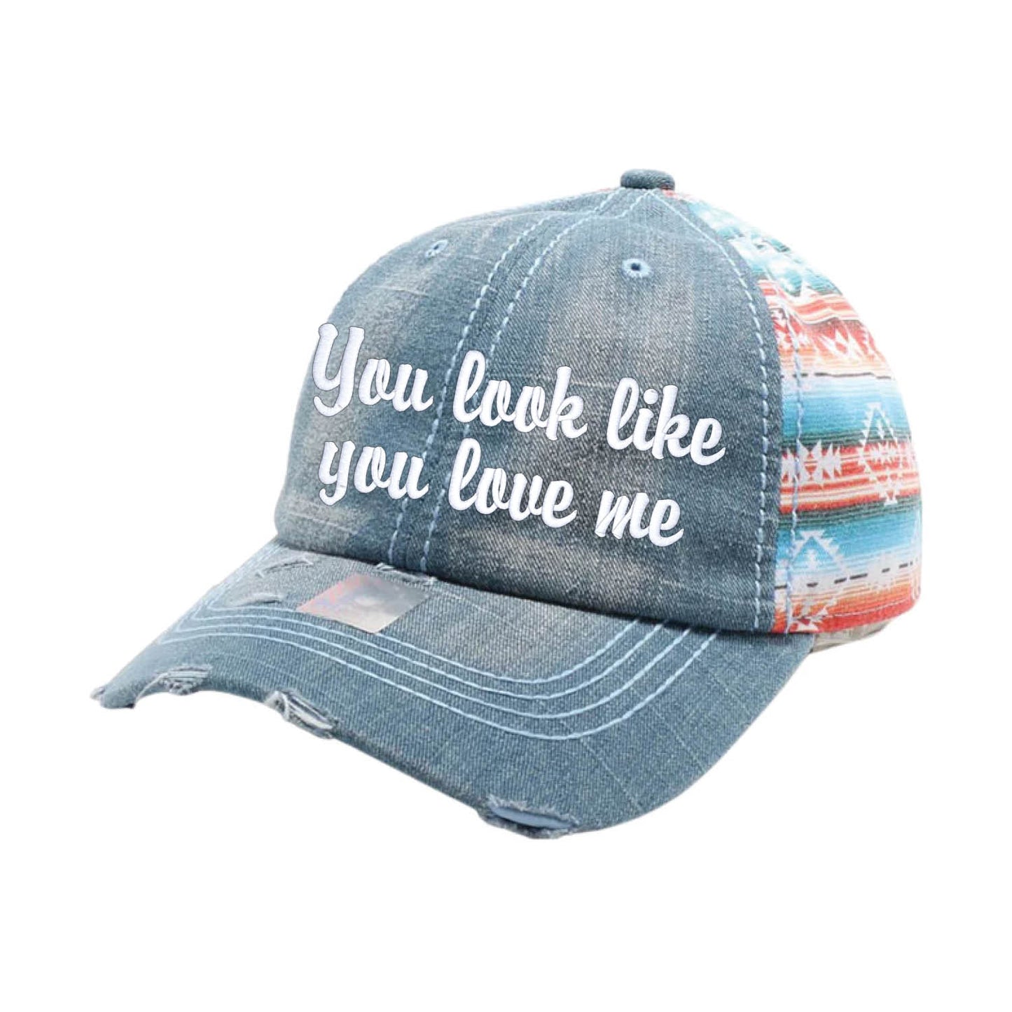 You Look Like You Love Me-Denim/Print Lady's Hat-Ponytail