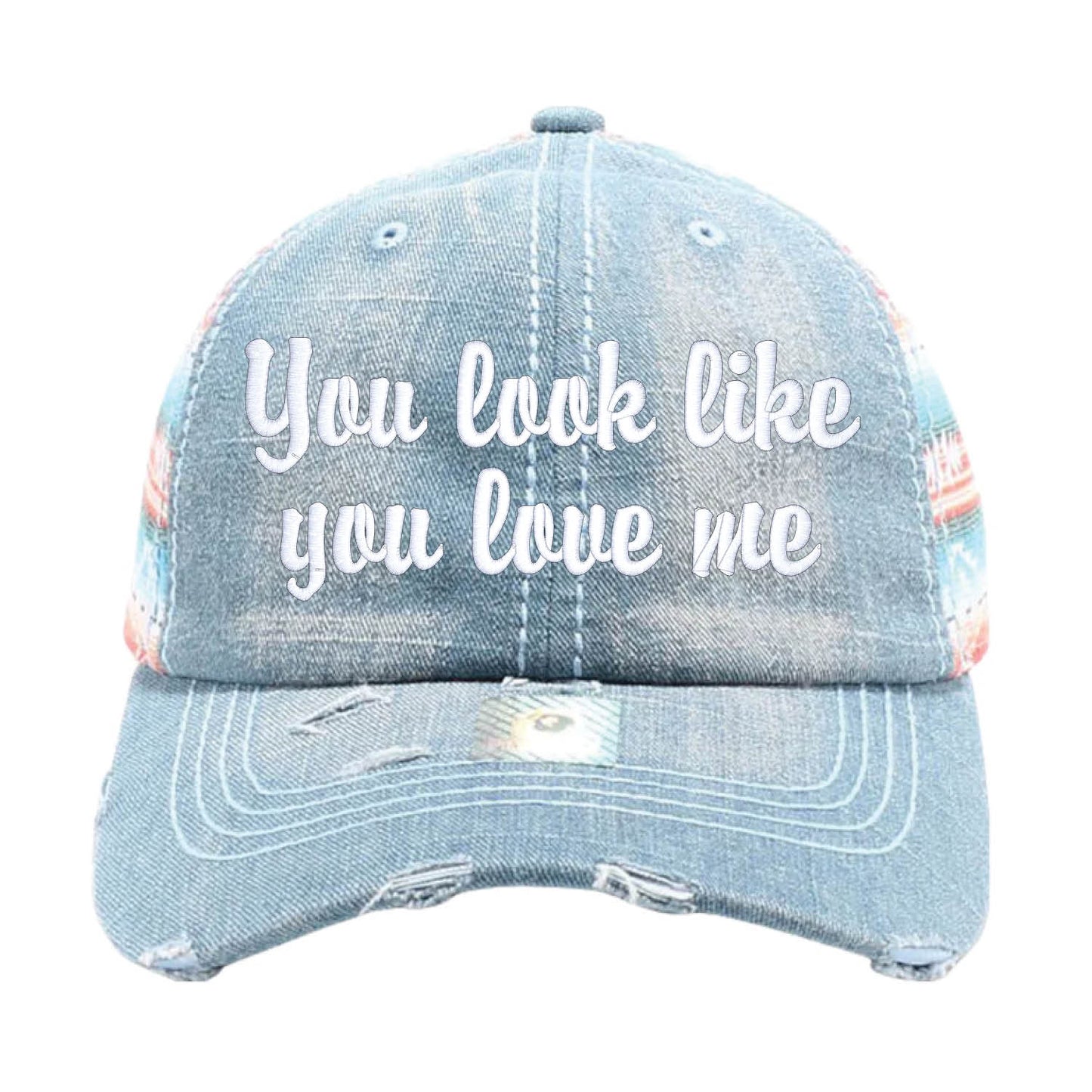 You Look Like You Love Me-Denim/Print Lady's Hat-Ponytail